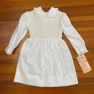 New Vintage Polly Flinders Smocked Prairie Dress Girls White Wedding Size 5